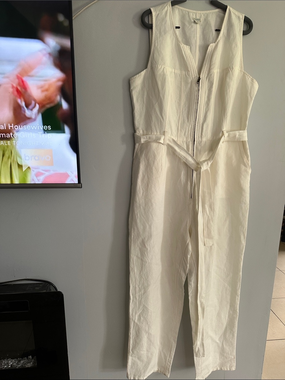 Sundance Cream Sleeveless Zip-Front Utility Jumpsuit